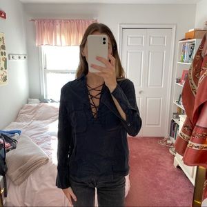 Free People Tie up Collared Shirt